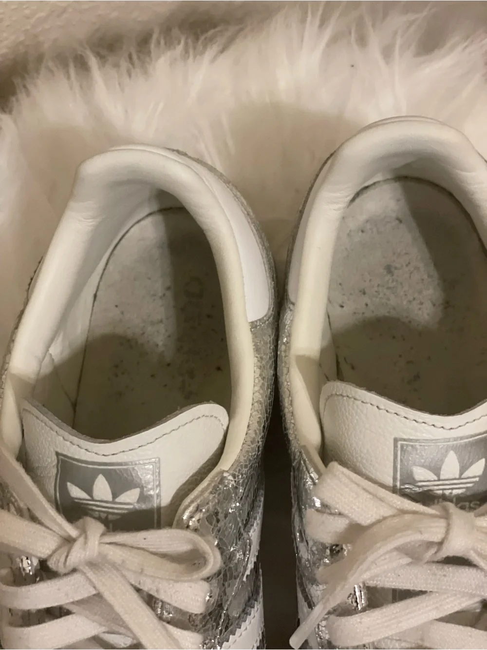 adidas Silver Metallic Samba Sneakers with White Stripes - Picture 2 of 5